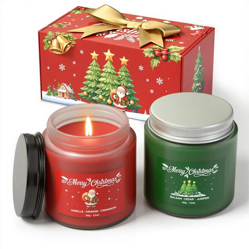 Bougies Parfumées de Noël (Lot de 3) – Cannelle, Pin & Orange