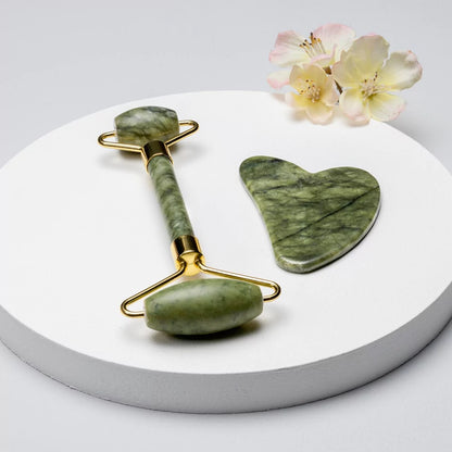 Rouleau de Jade & Gua Sha en Quartz – Le Rituel Éclat