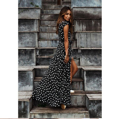 Robe Maxi Col V Imprimé Pois