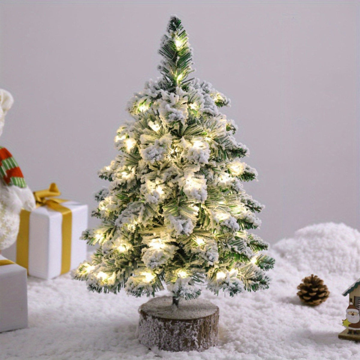 Mini Sapin Enneigé avec LED – Noël en Format de Poche