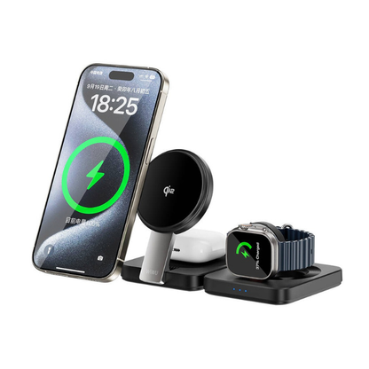 Station de Charge 3-en-1 – Téléphone, Montre & Écouteurs